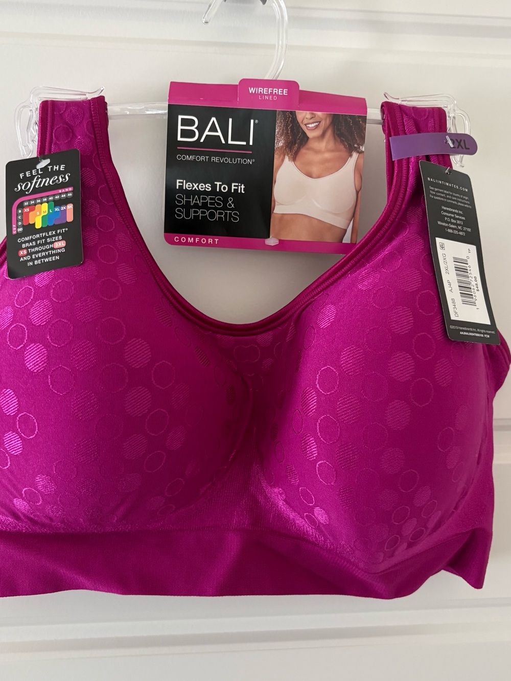 Bali Comfort Wirefree Bra in Magenta Pink with Dot Texture